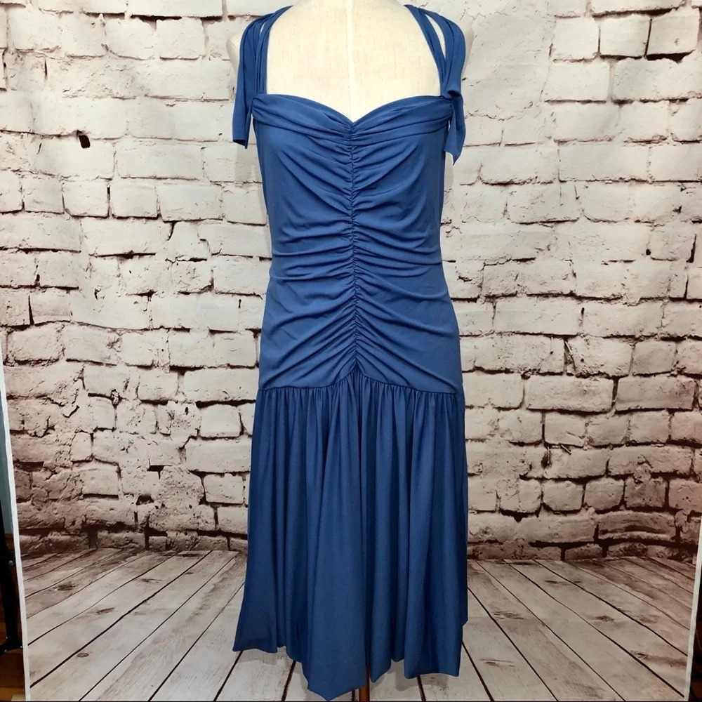 Vera Wang Blue Ruched Drop Bubble Hem Dress